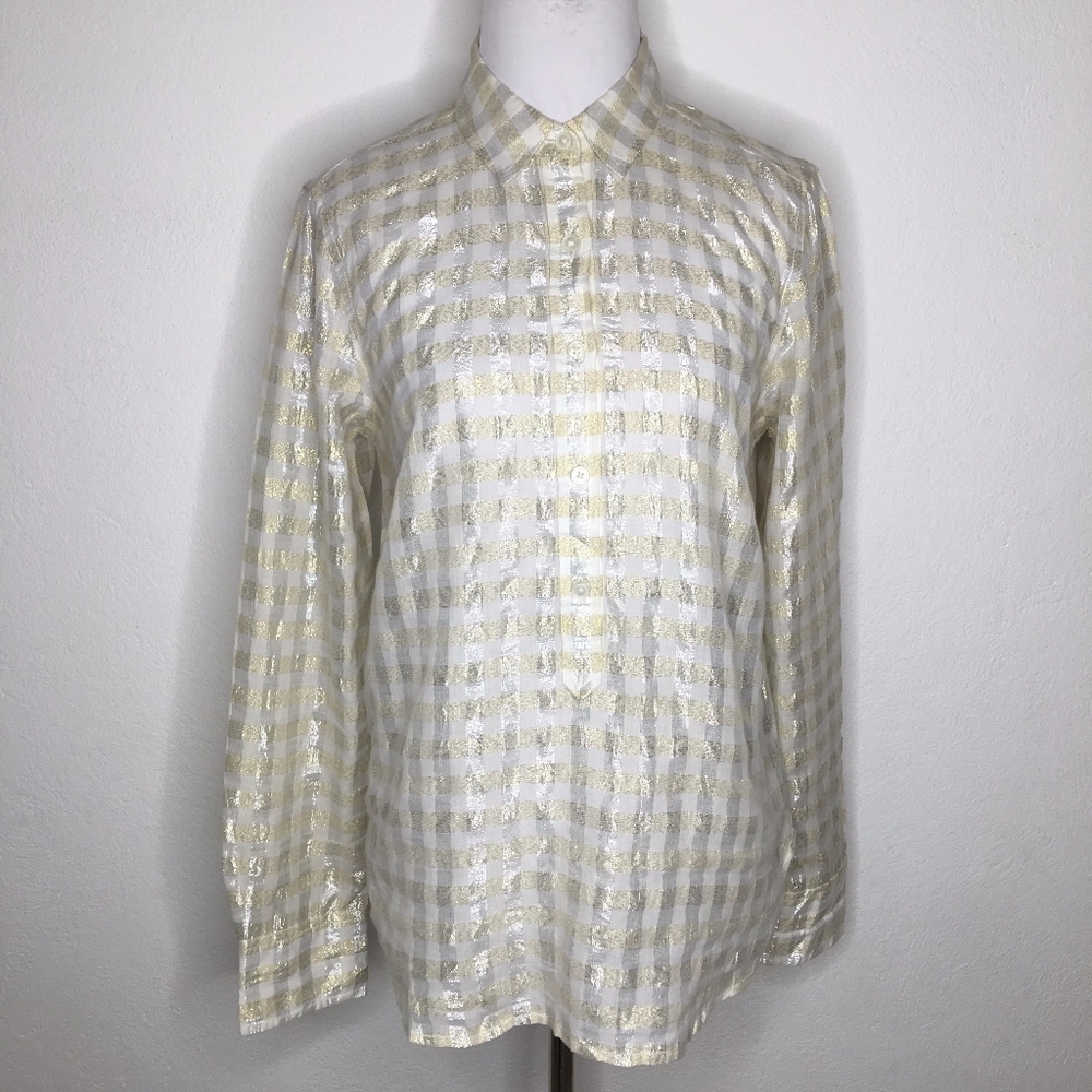 J. Crew Metallic Gold Check Shirt Size 4